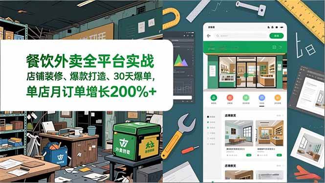 (12.31)餐饮外卖全平台实战，店铺装修、爆款打造、30天爆单，手把手教学，单店月订单增长200%+