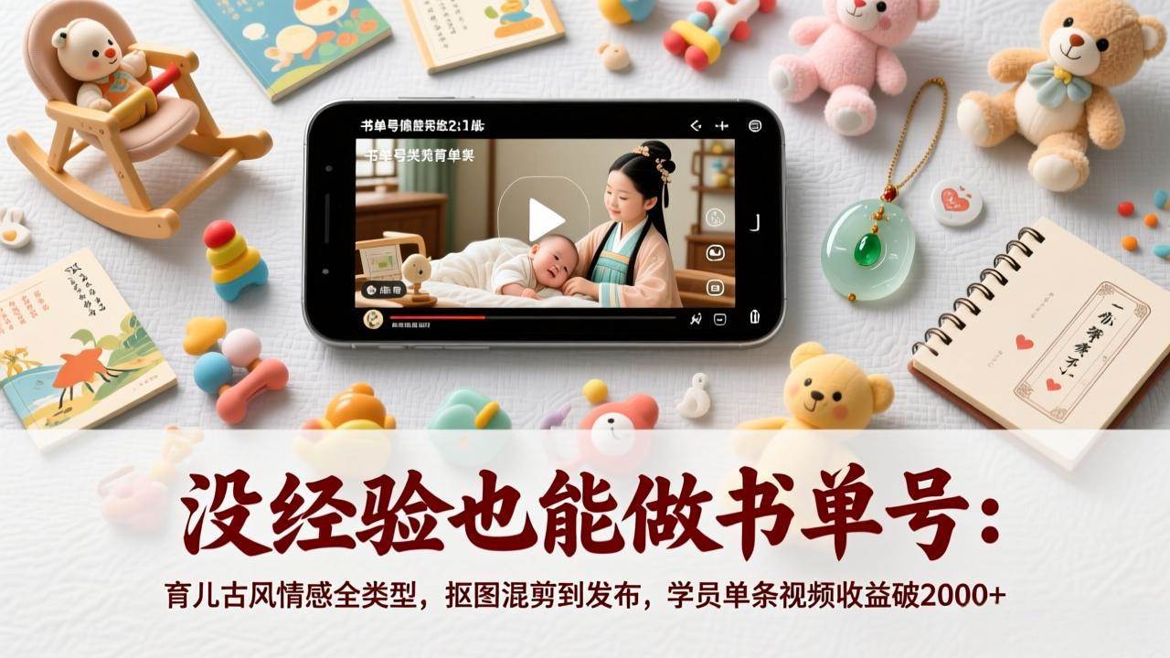 (2.14)没经验也能做书单号：育儿古风情感全类型，抠图混剪到发布，学员单条视频收益破2000+