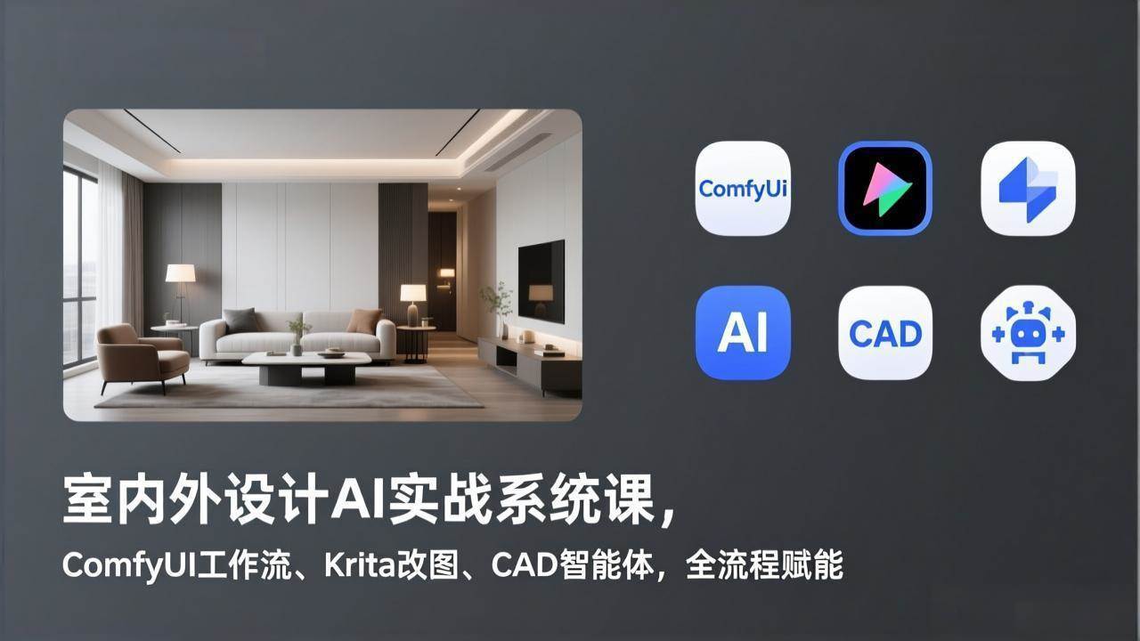 (2.11)室内外设计AI实战系统课，ComfyUI工作流、Krita改图、CAD智能体，全流程赋能